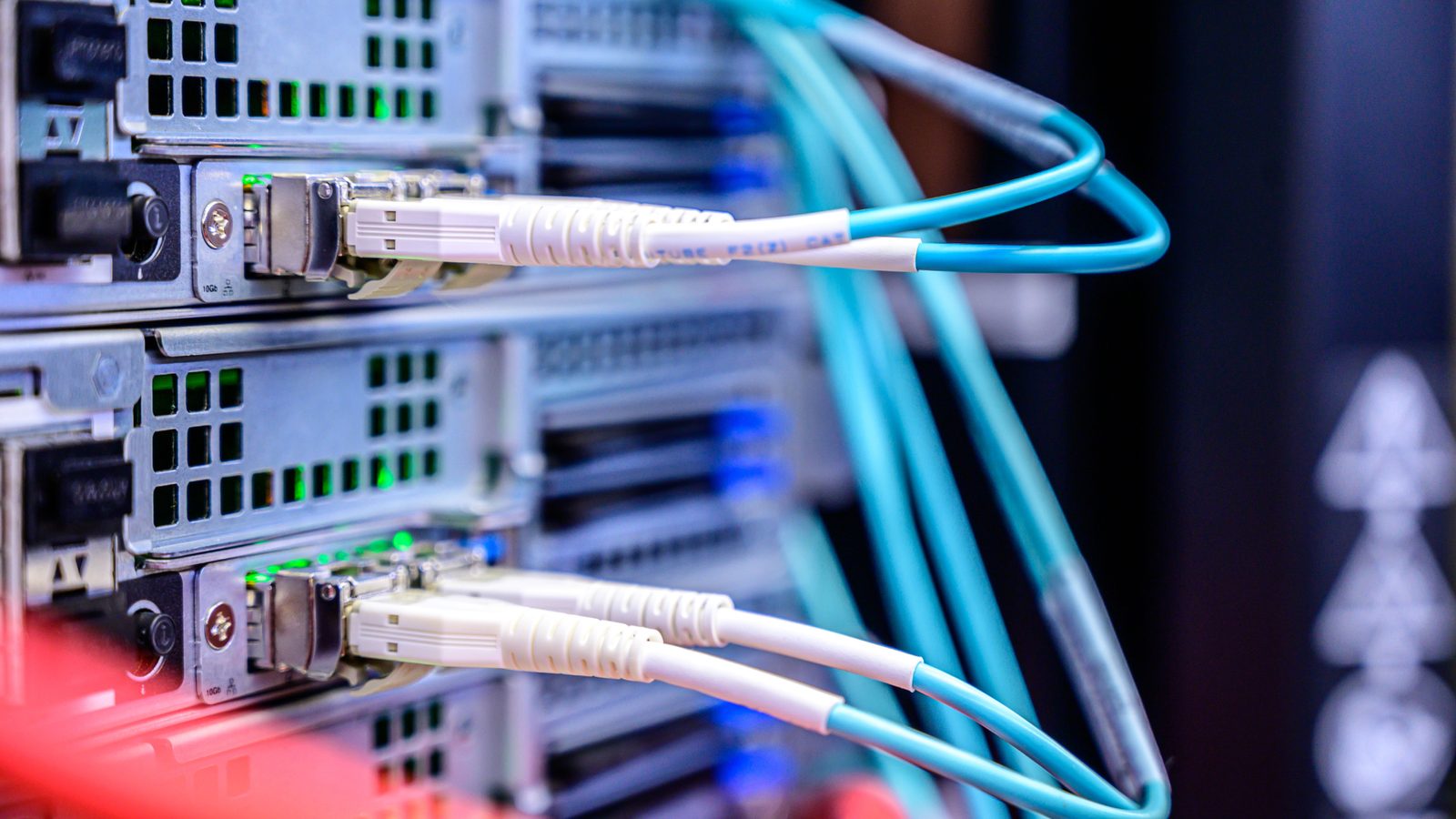 Cabos de rede organizados em um rack